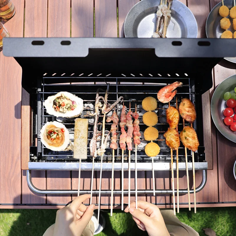 Camping Cooking Requirements - 軽量折りたたみ式炭火グリル、金属製グリル、組立不要、キャンプやアウトドアピクニック用テーブルトップ調理ストーブ