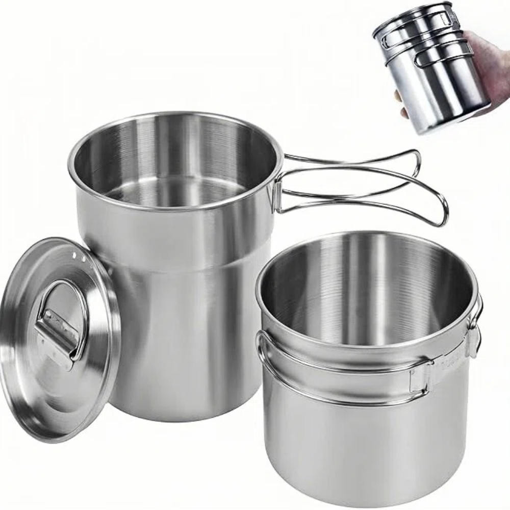 Camping Cooking Tool Set - 折りたたみ式キャンプカップマグカップキャンプポット調理器具304食品グレード屋外キャンプクッキングセット（通気蓋付き、ステンレス鋼バックパック）