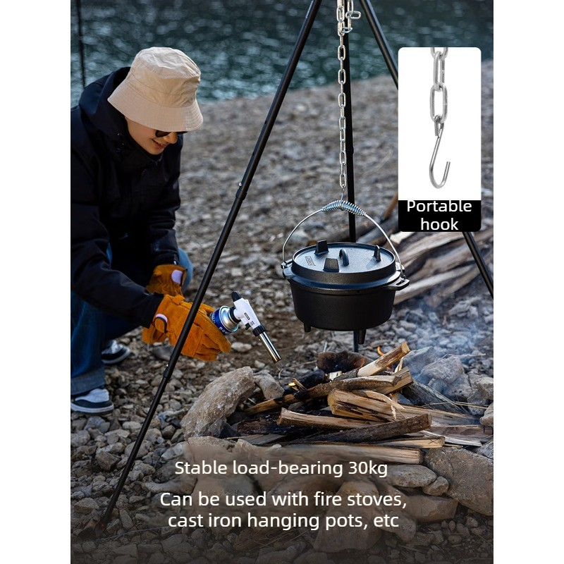 Camping Cooking Tripod - アルミ合金吊り下げポットブラケットステンレス鋼ファイヤースタンド屋外バーベキュー調理用ポータブルキャンプ三脚伸縮式