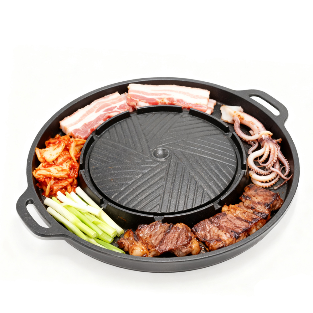 Camping Cooking Tray - KOSUN 韓国式BBQグリルパン 2 in 1 丸型バーベキュー共有プレート