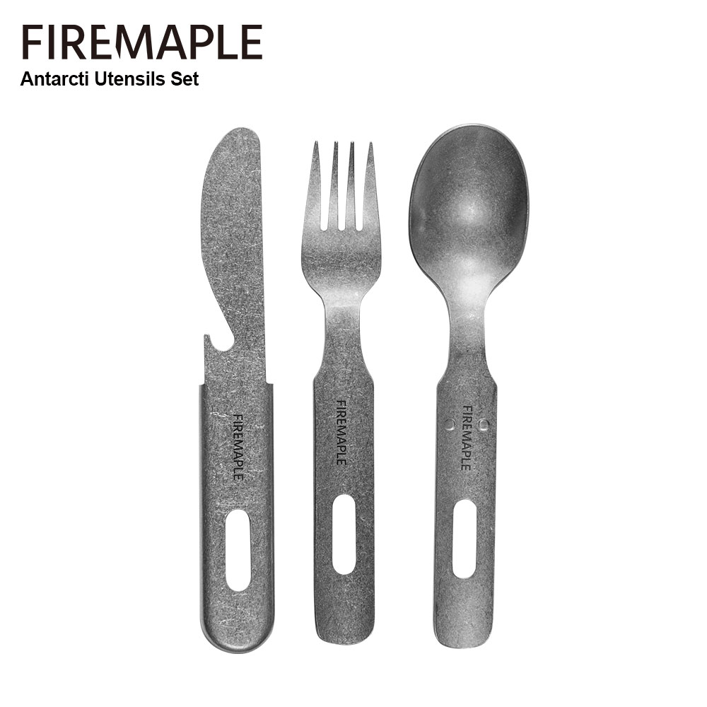 Quechua Camping Cooking Set - 304ステンレス製キャンプカトラリー、3in 1調理器具セット、フォーク、ナイフ、スプーン、屋外食器、調理器、ポータブル、ファイヤーマプル