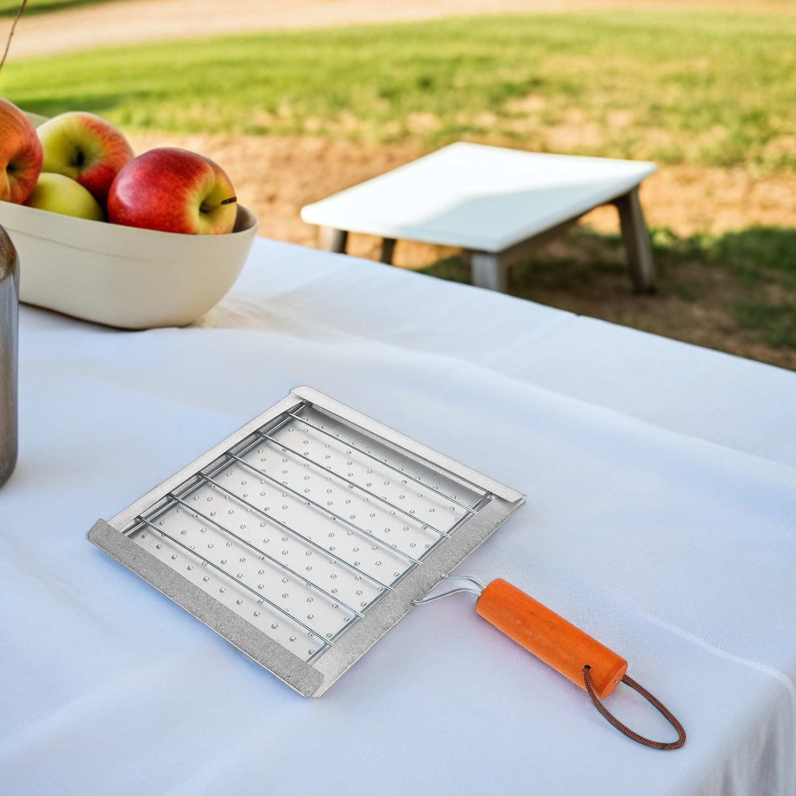 Camping Cooking Tray - ポータブル正方形木製ハンドル付きトースターラック、屋外調理、魚や野菜のグリル、キャンプ用コンロトップバーベキュートレイ