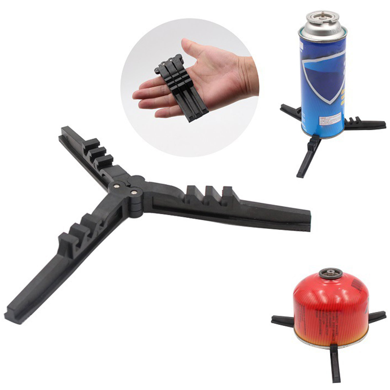 Camping Cooking Tripod - アウトドアキャンプ用ガスボンベストーブベースホルダーカートリッジキャニスター三脚ブラケットボトル棚傾斜防止スタンド