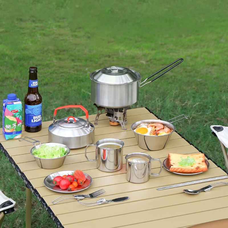 Camping Cooking Mess Kit - ホットセール 304ステンレス鋼 アウトドア キャンプ用調理器具セット ポータブル ピクニック