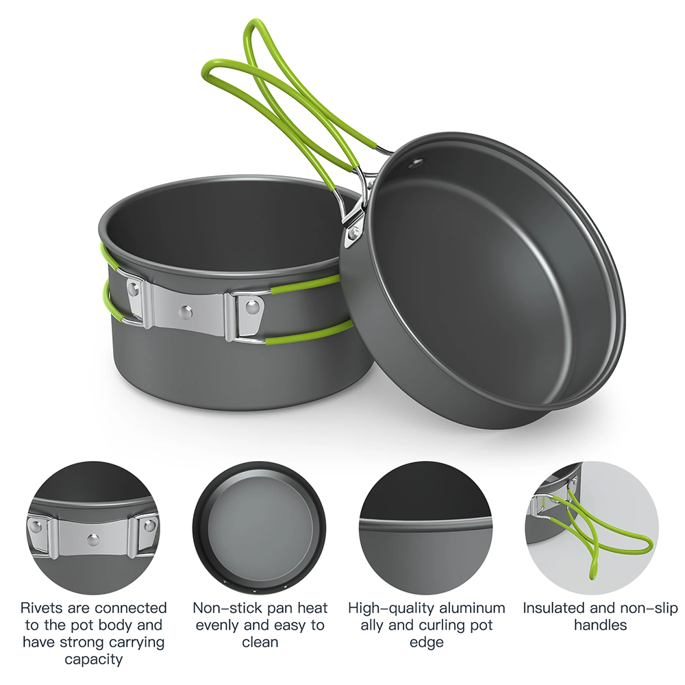 Quechua Camping Cooking Set - 屋外調理用鍋 キャンプ用具セット 2～3人用 4点セット 硬質アルミニウム合金素材 屋外用コンビネーションポータブル鍋セット