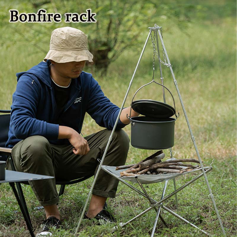 Camping Cooking Multi Tool - ポータブルキャンバスノーファイヤー三脚,三角形のサポートフレーム,鍋,調理器,ハンギングチェーン,bonfireサポート