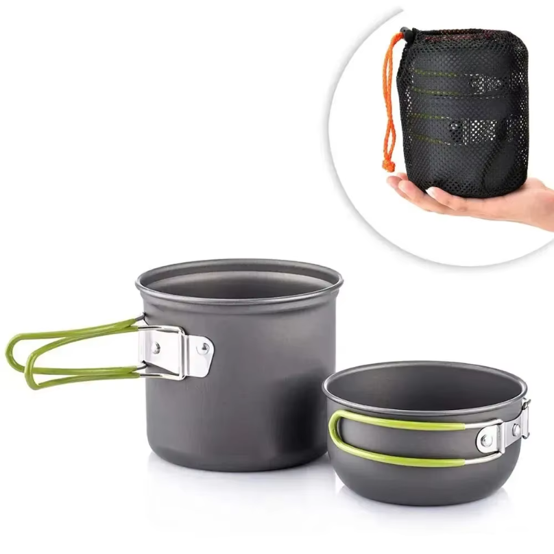 Camping Cooking Mess Kit - 超軽量キャンプ用ポットセット：キャンプ用調理器具セット（アウトドア調理用食器） – ハイキング、トレッキング、ピクニック、釣り、登山用