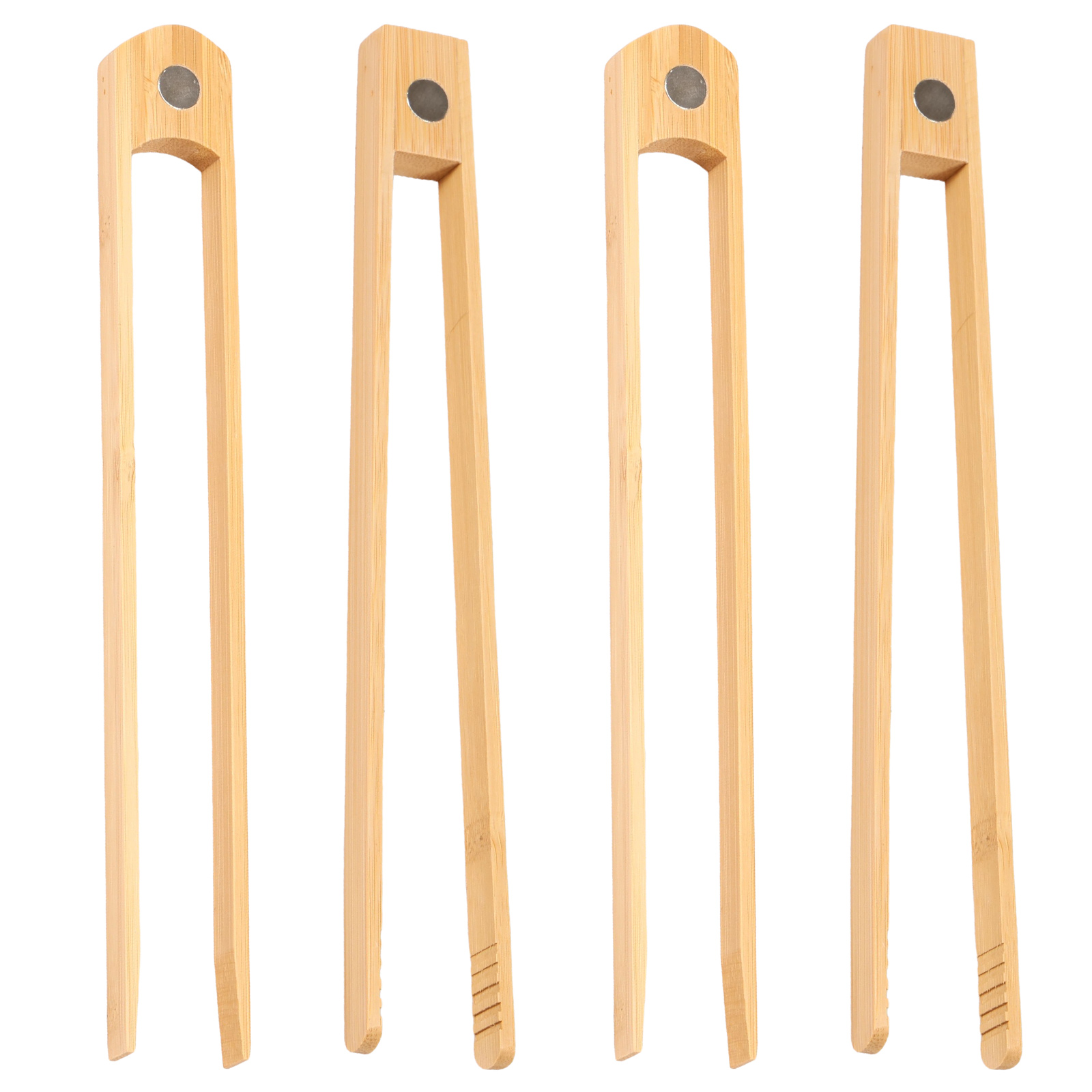 Camping Cooking Tool Set - 竹製トースタートングセット、使いやすいマグネット式竹製トースト器具アクセサリー、丈夫なトースター用クッキングトングキット（パン、ベーコン用）