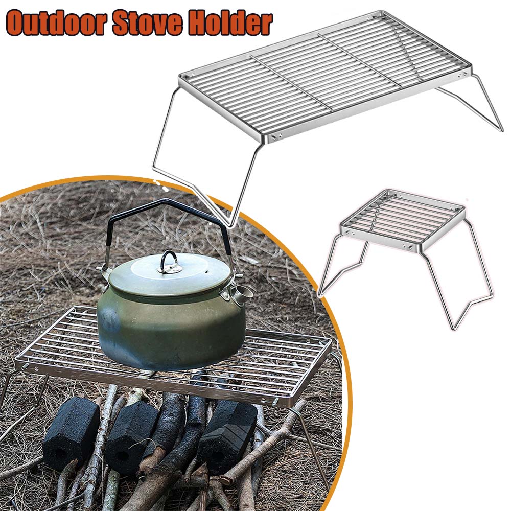 Camping Cooking Tripod - 屋外夏用軽量ステンレス鋼アウトドアストーブホルダーコンパクトポータブルラックキャンプハイキングBBQに強い対応性