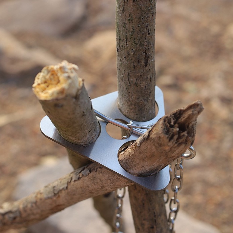 Camping Cooking Multi Tool - ステンレス製キャンプ用三脚ポータブル着脱式焚き火用吊り下げラック、アウトドアBBQキャンプファイヤーポット調理セット用