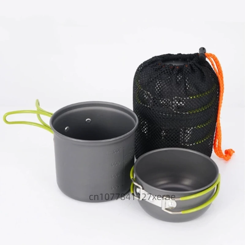 Camping Cooking Mess Kit - 屋外用携帯アルミ折りたたみボウルと鍋ピクニック調理セット（ハンドル付き）キャンプ用調理器具セット（バックパッキング用）