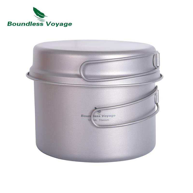 Camping Cooking Mess Kit - ポータブル折りたたみハンドル付き生意気な療法チタンポット & フライパンバックパッキングポットキャンププレイセット調理器具セットti2110c