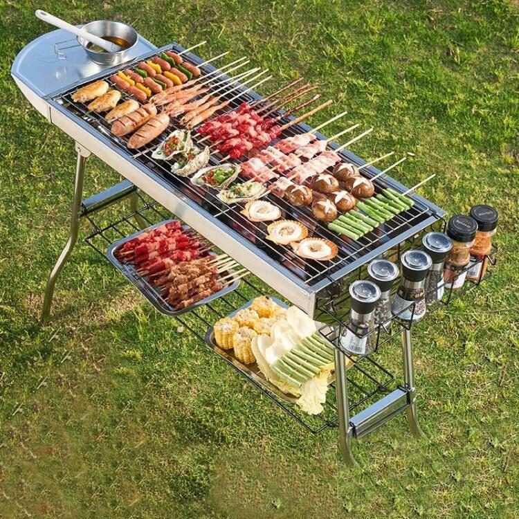 Camping Cooking Requirements - ポータブルステンレス鋼BBQグリル410（マグネット式）屋外キャンプ用折りたたみ式、設置不要調理グリル