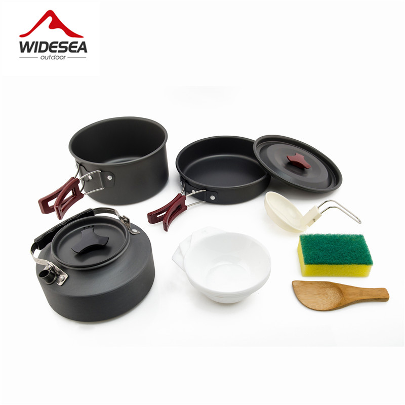 Quechua Camping Cooking Set - Widesea キャンプ調理器具セットアウトドアポット食器キット調理水ケトルパン旅行カトラリー器具ハイキングピクニック用品