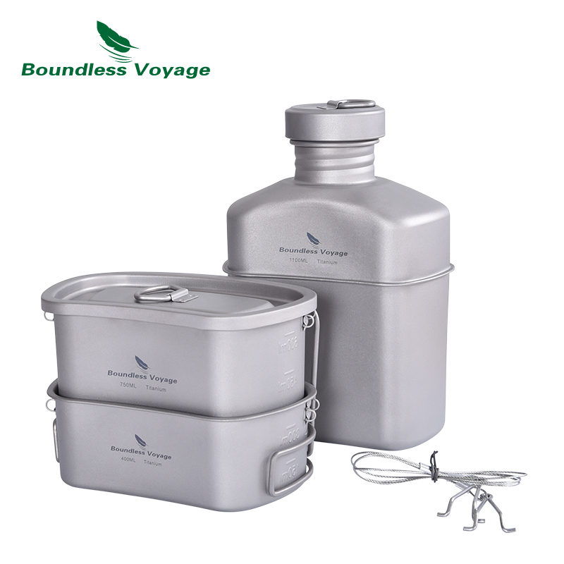 Camping Cooking Mess Kit - 生け目のない作家チタン調理セット、屋外キャンプ調理器具、食堂カップ、超軽量汚れキット、ti2049c