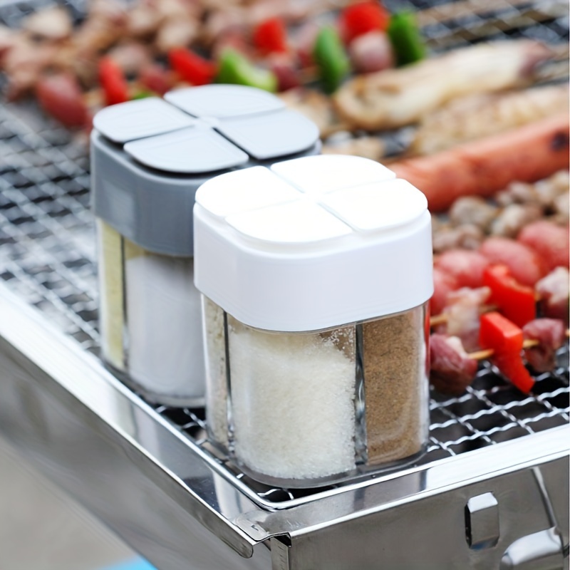 Camping Cooking Oil - 4in1 キャンプ調味料シェーカー 多目的スパイスジャー 蓋付き 4コンパートメント 屋外バーベキュー調理用