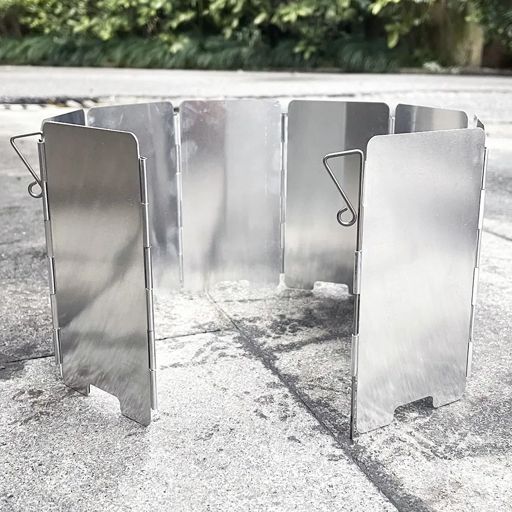 Camping Cooking Multi Tool - 折りたたみ式ガスストーブフロントガラス、屋外キャンプ調理、バーベキューグリル、防風鉄板、アルミニウム合金、風防、9プレート