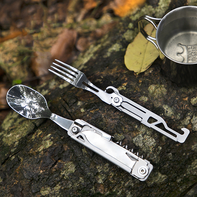多機能キャンプフォークスプーンセットポータブル折りたたみナイ - Quechua Camping Cooking Set のレビューと価格
