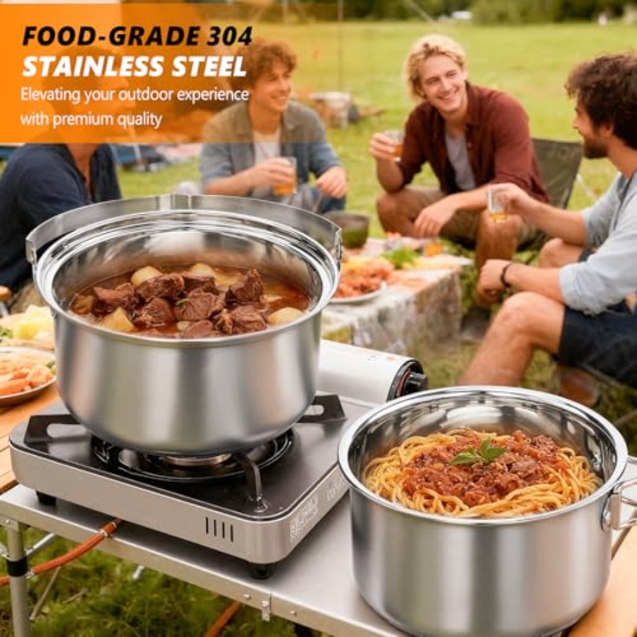 キャンプ用調理器具セット、軽量ステンレス製ネスティング式調理 - Camping Cooking Mess Kit のレビューと価格