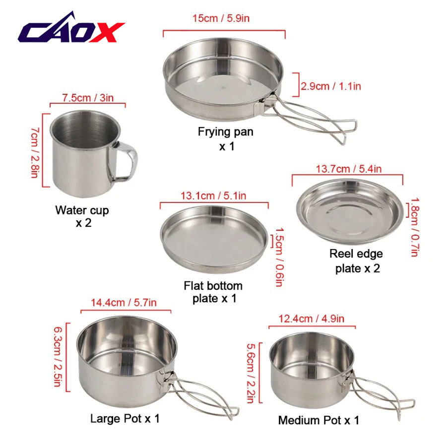 CAOX 8個セット キャンプ用調理器具セット ステンレス製 - Camping Cooking Mess Kit のレビューと価格