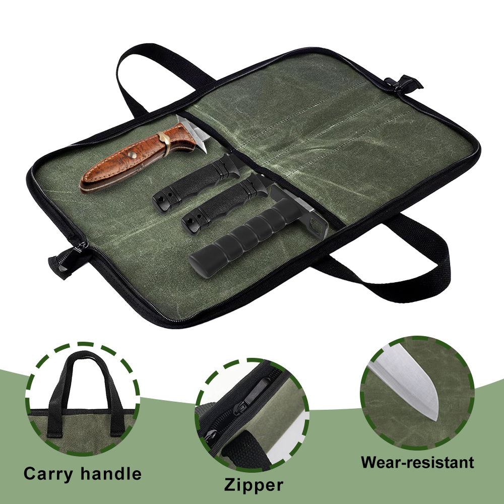 ワックスキャンバス製ナイフロールバッグ、多機能ポータブルシェ - Camping Cooking Multi Tool のレビューと価格