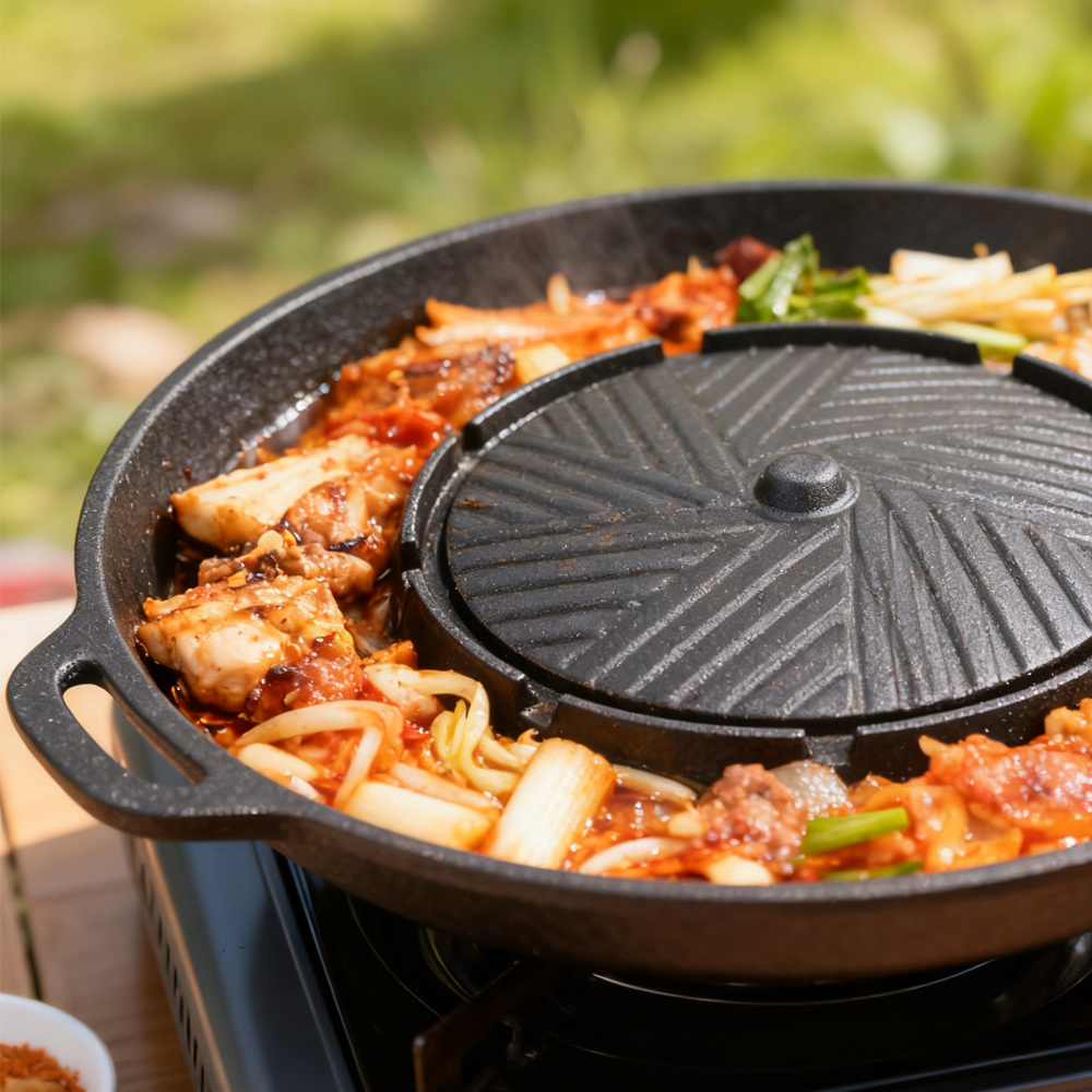 KOSUN 韓国式BBQグリルパン 2 in 1 丸型バーベ - Camping Cooking Tray のレビューと価格