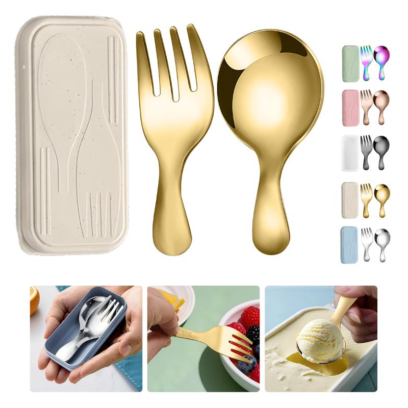 ステンレス鋼ポータブルスプーンフォークショートハンドル学生食 - Camping Cooking And Eating Set のレビューと価格