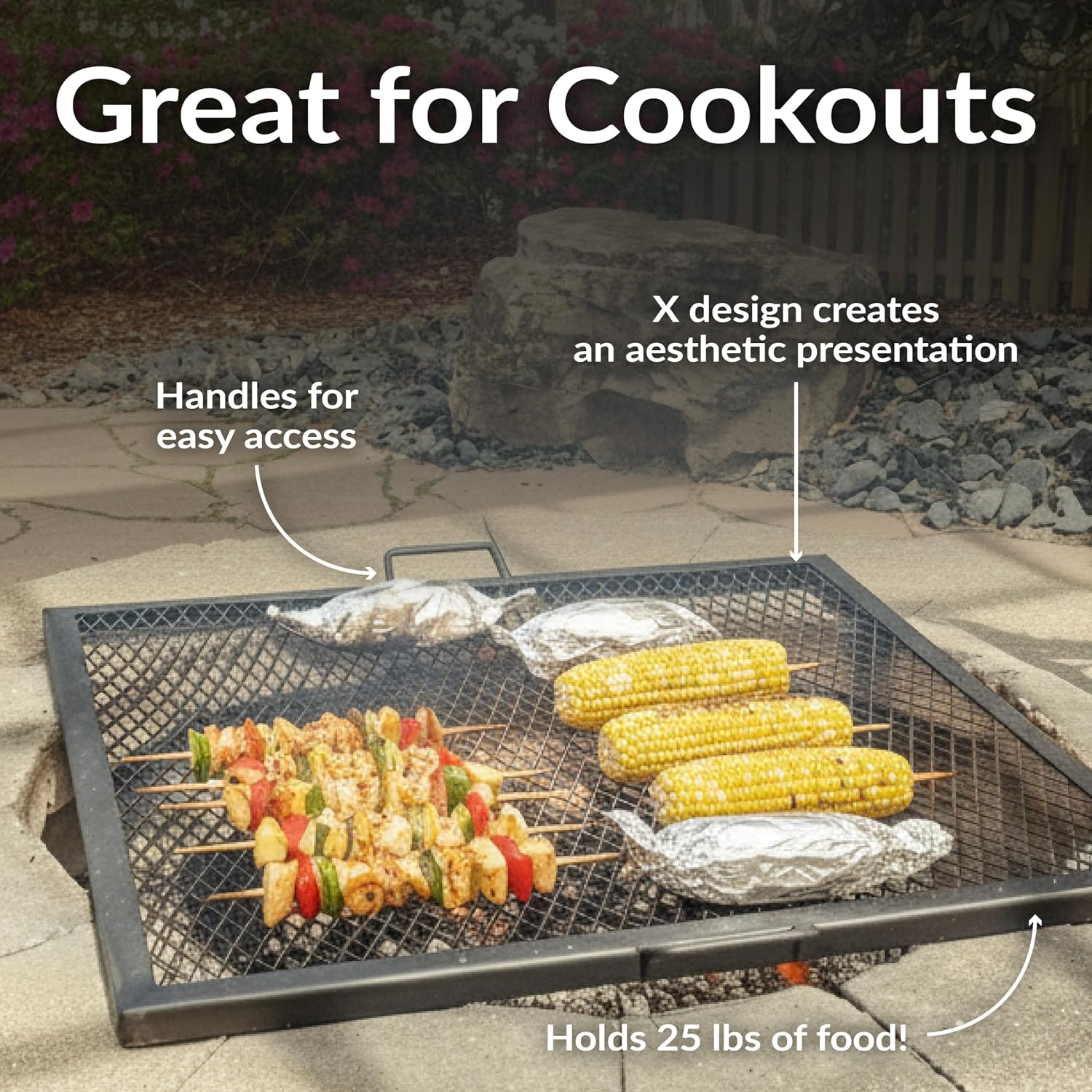 40インチ角型頑丈スチール製ファイヤーピットグリル網（ハンド - Camping Cooking Fire のレビューと価格