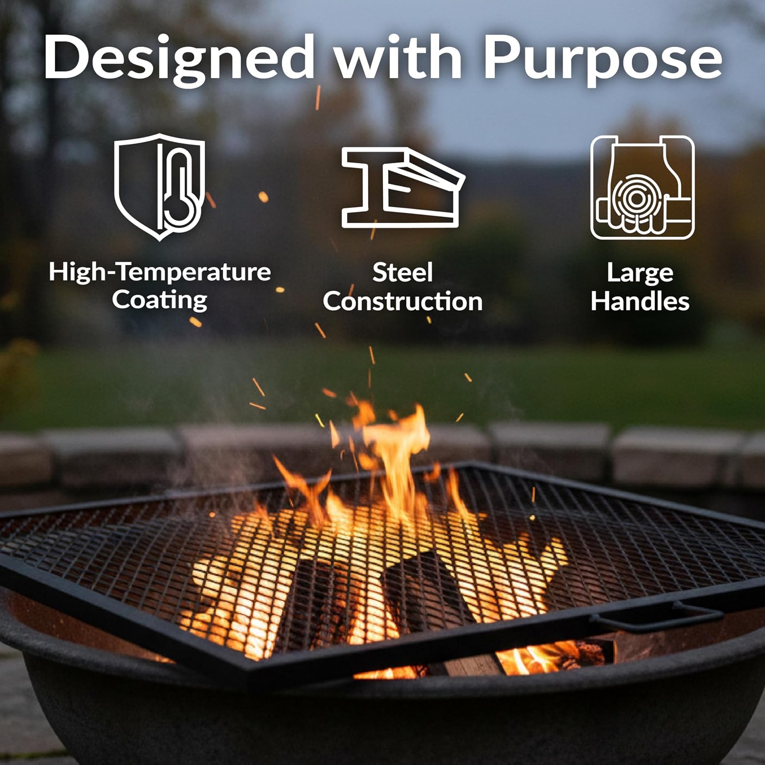 40インチ角型頑丈スチール製ファイヤーピットグリル網（ハンド - Camping Cooking Fire のレビューと価格