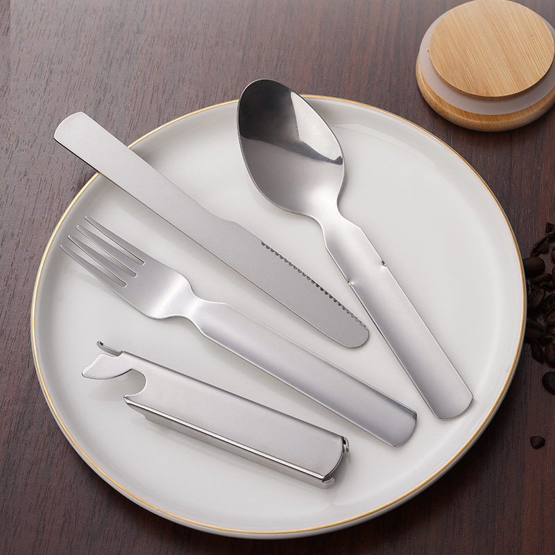 4 ピース/セットポータブルステンレス鋼コンビネーションカト - Camping Cooking And Eating Set のレビューと価格