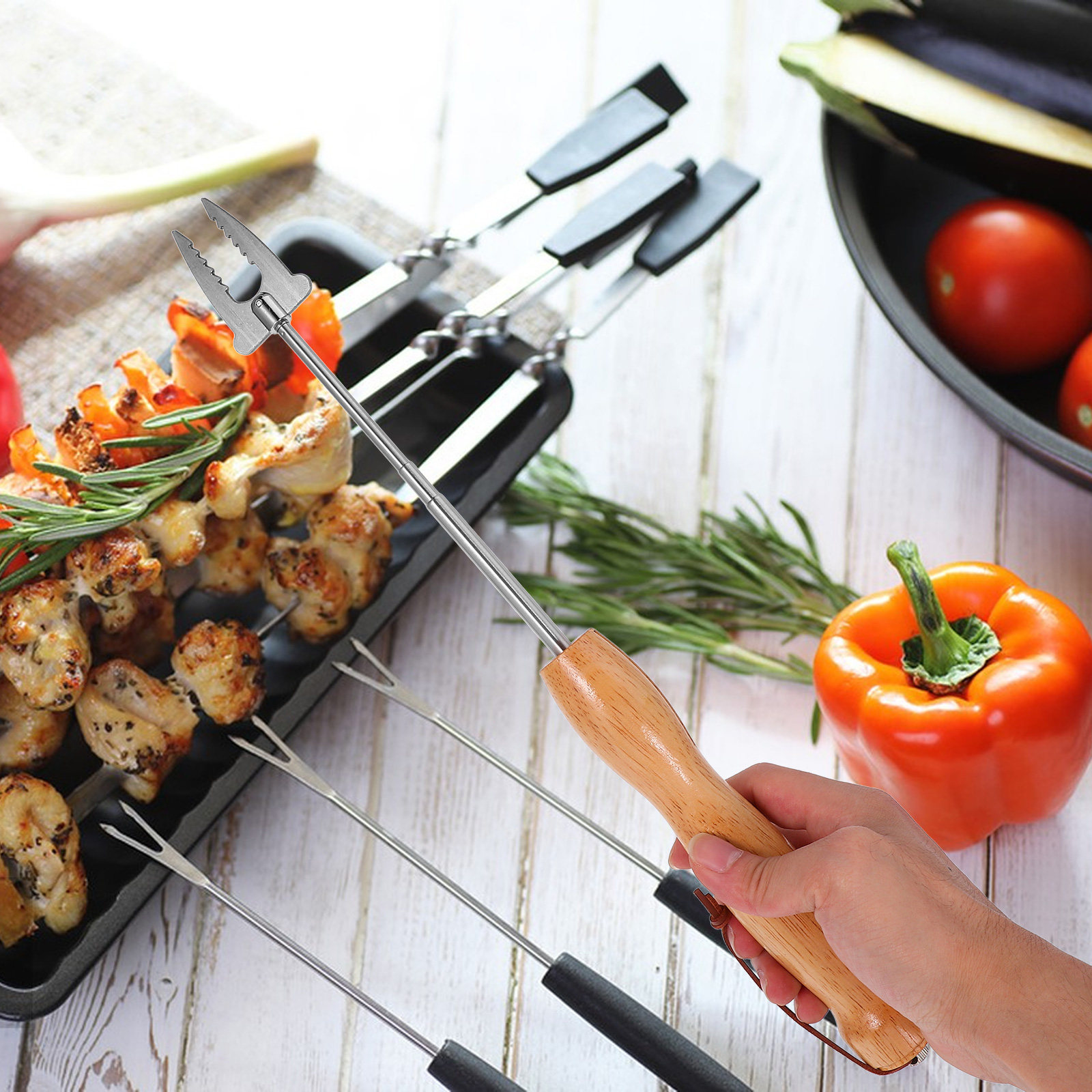 ステンレス製伸縮式BBQ串、マシュマロ、ホットドッグ、カバブ - Camping Cooking Fire のレビューと価格