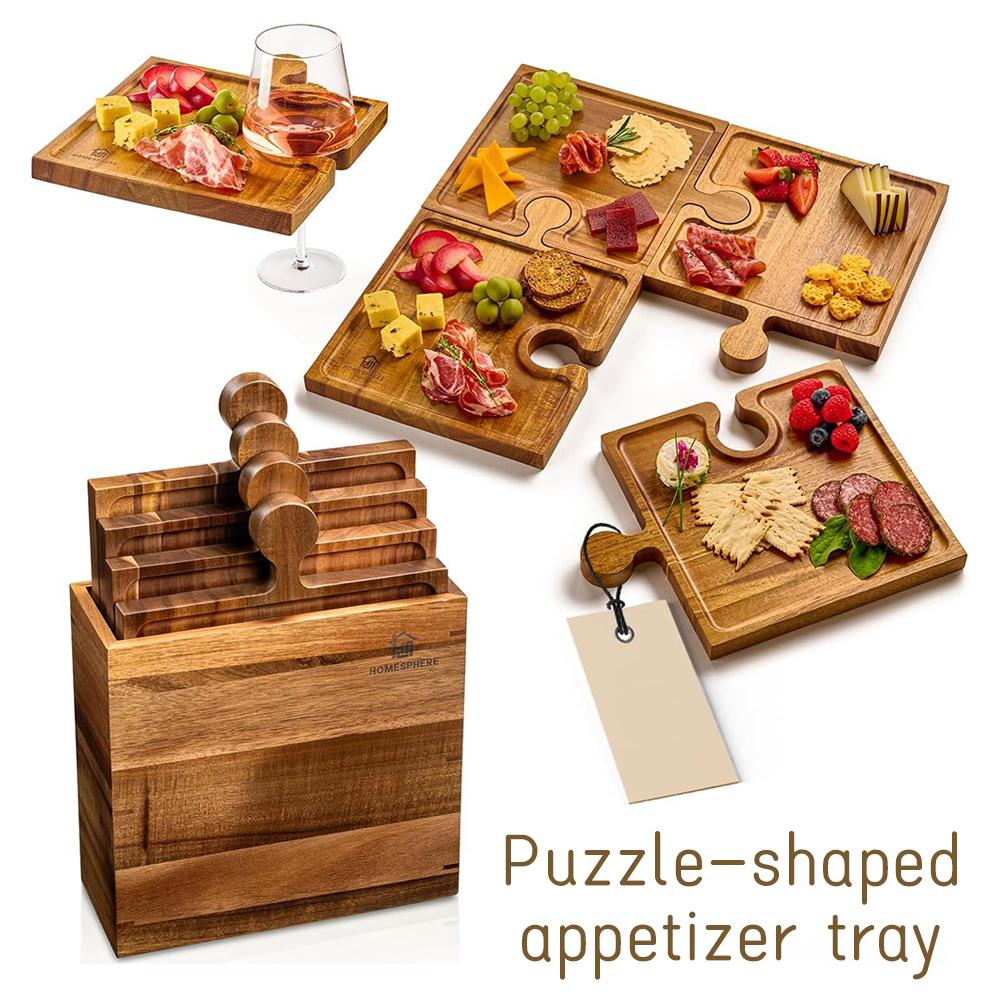 木製パズル型前菜トレイ4点セット調理済み食品ボードキッチンま - Camping Cooking Tool Set のレビューと価格
