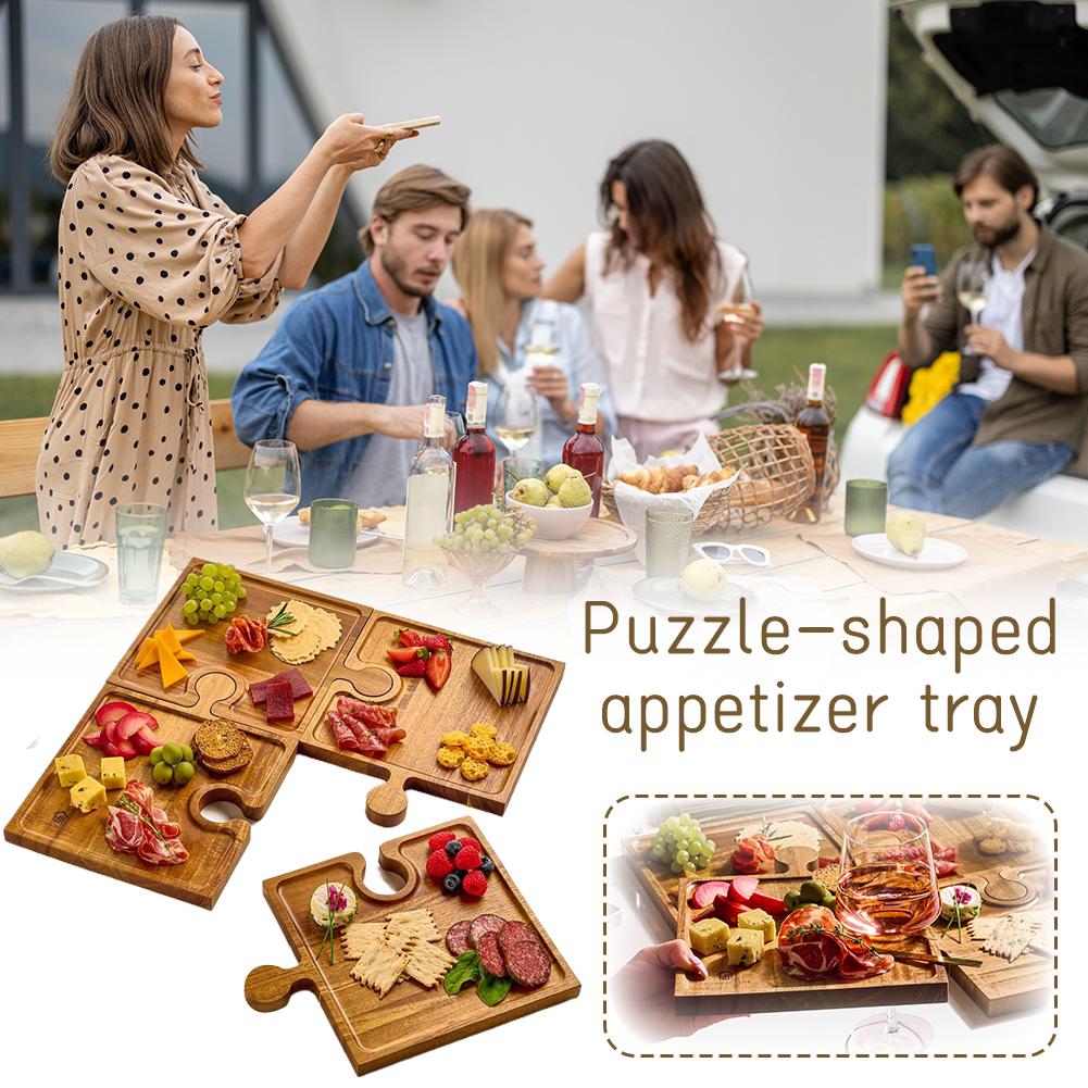 木製パズル型前菜トレイ4点セット調理済み食品ボードキッチンま - Camping Cooking Tool Set のレビューと価格