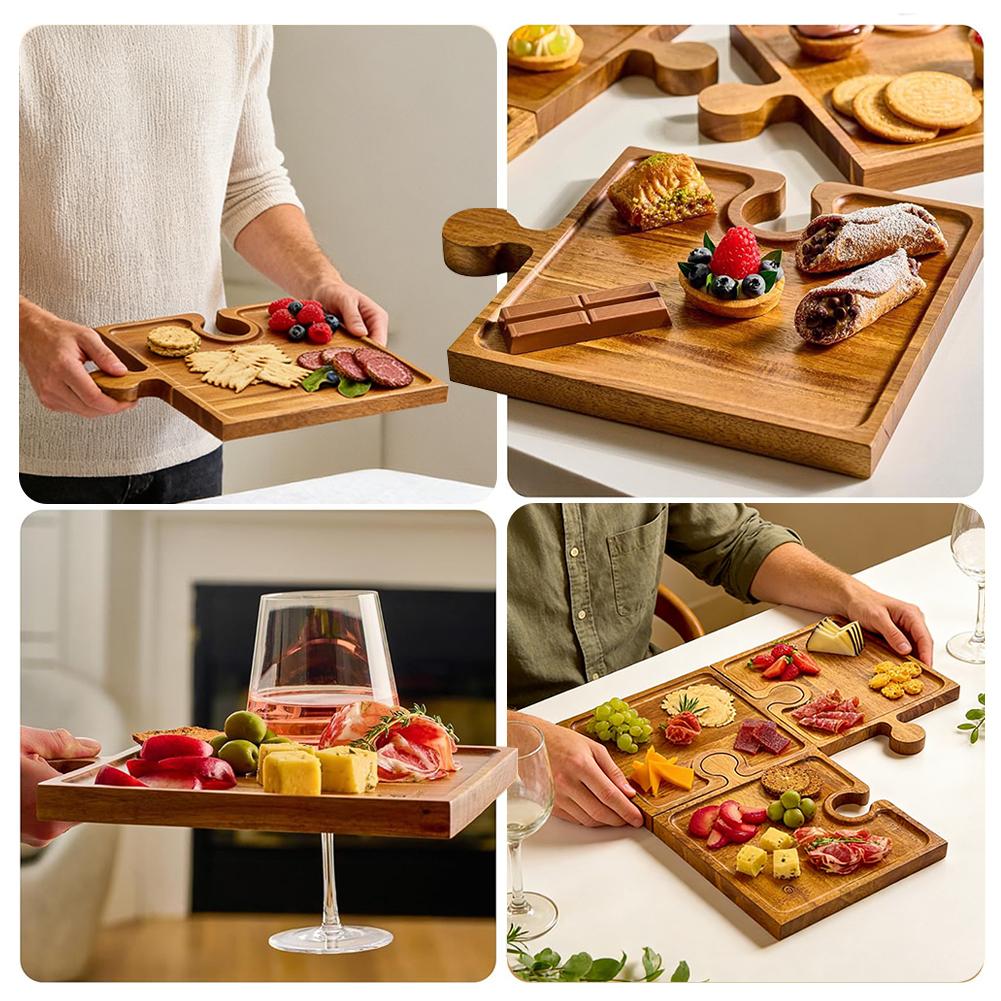 木製パズル型前菜トレイ4点セット調理済み食品ボードキッチンま - Camping Cooking Tool Set のレビューと価格