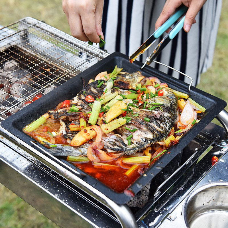 屋外用厚い四角グリルパン 2つのハンドル付き ポータブルノン - Camping Cooking Tray のレビューと価格