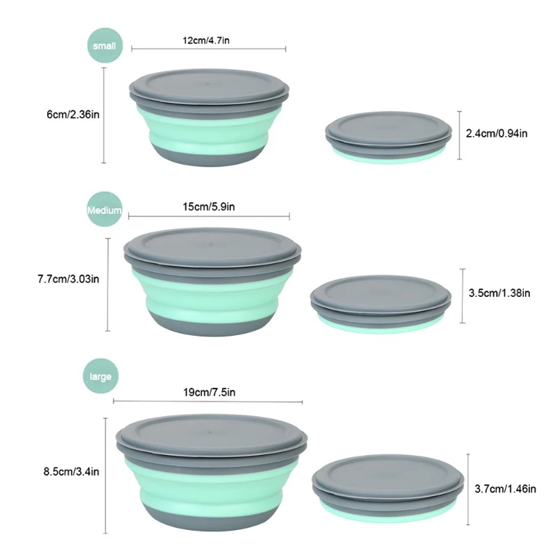 3個入りシリコン製折りたたみランチボックスセット、ピクニック - Camping Cooking Tray のレビューと価格