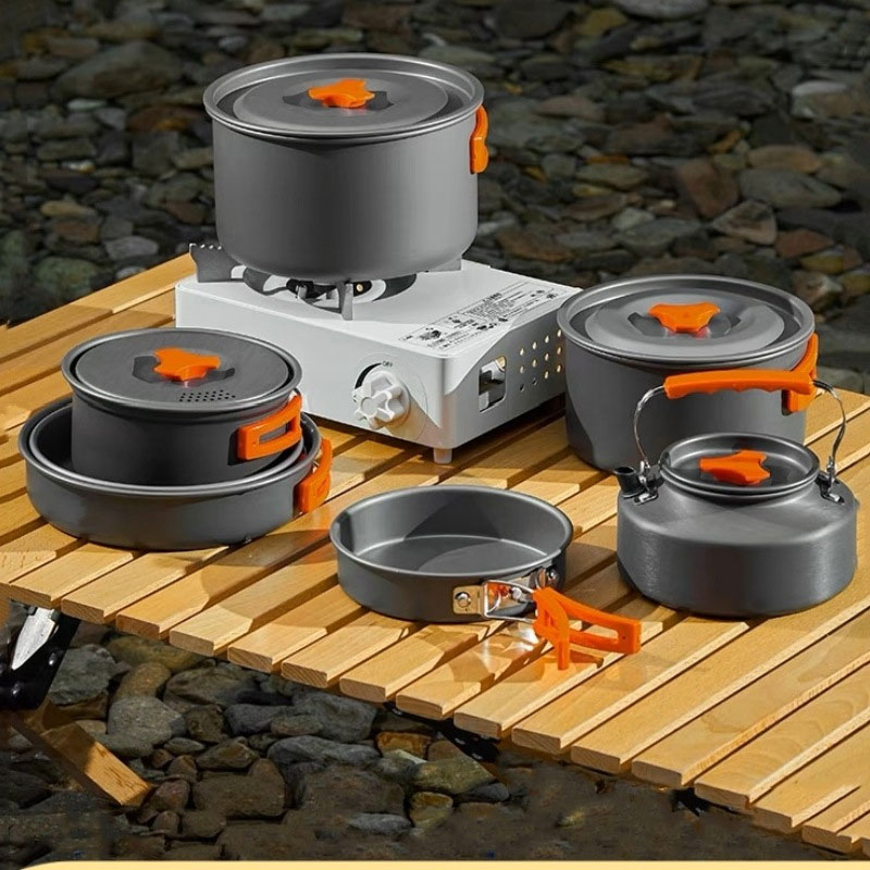 キャンプ用調理器具 ノンスティック 軽量 ガス焚きアルミ鍋セ - Camping Cooking Mess Kit のレビューと価格